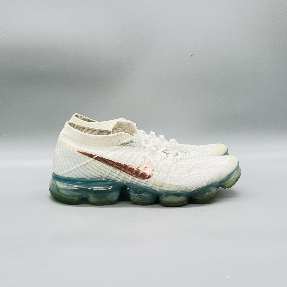 Nike Sneaker Womens 8.5 White Knit Rose Gold Air VaporMax Flyknit Running Shoes